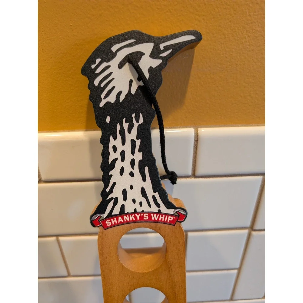 Shanky's Whip Wooden Shot Glass Serving Paddle 6 Slot Ostrich Head Bar Flight